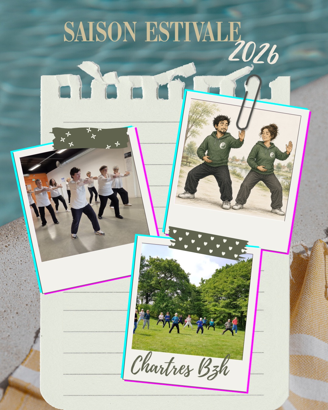 🌴 Pas besoin d’aller à Bali…
Cet été, faites voyager votre corps et votre esprit à Chartres-de-Bretagne 🌿✨

☀️ Qi Gong & Taïchi Chuan en plein air – Saison estivale 2026

📍 Parc de loisirs de Chartres-de-Bretagne
🌊 Rendez-vous à la Grand’Voile

✨ Pratiques collectives gratuites et ouvertes à tous
🌀 Qi Gong
• Lundi 17h30 – 18h30
• Jeudi 9h30 – 10h30

🥋 Taïchi Chuan
• Jeudi 10h15 

Séances susceptibles d’être annulées en cas de mauvais temps, de chaleur élevée.

#PasBesoinDallerABali #QiGong #TaichiChuan #ChartresDeBretagne